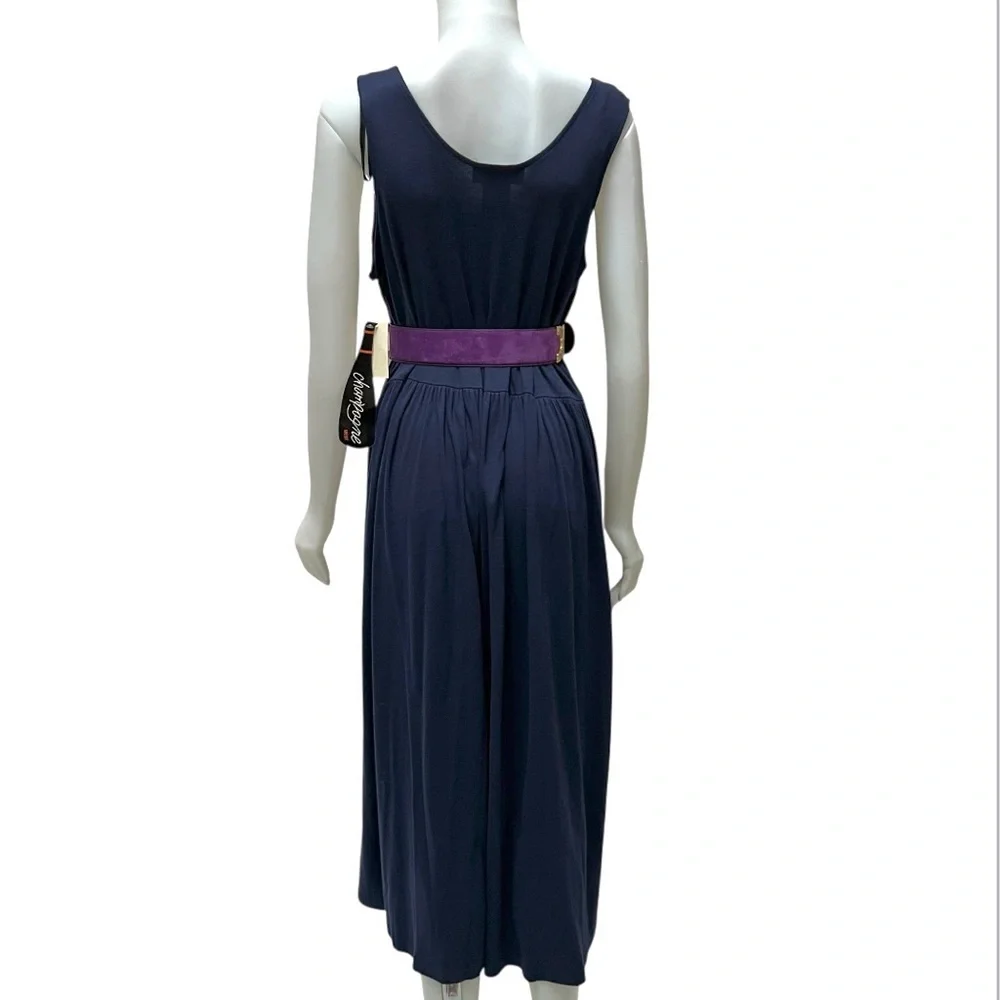 Vtg CHAMPAGNE Maxi Dress Drop-Waist Navy Minimalist Lagenlook NWT 90's‎ X-large